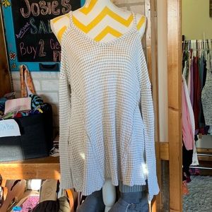 Blu Pepper Cold Shoulder Cream Boho Western Lace Long Sleeve Top